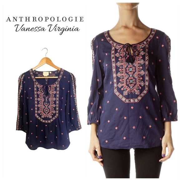Anthropologie Vanessa Virginia Embroidered Bohemian Top - Picture 1 of 17